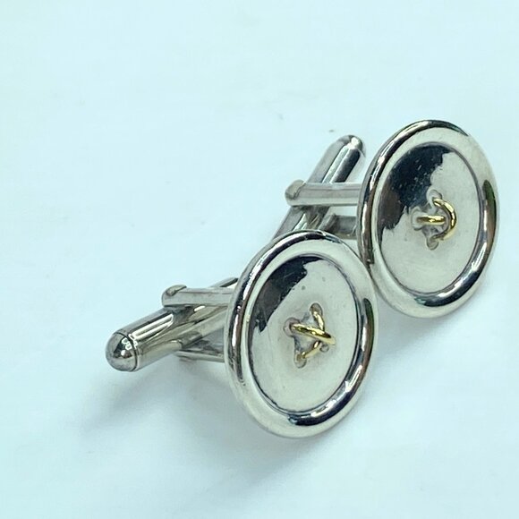 Vintage Tiffany & Co. Cufflinks Gold K18YG x Sterling Silver Button motif SS119 - Picture 4 of 7